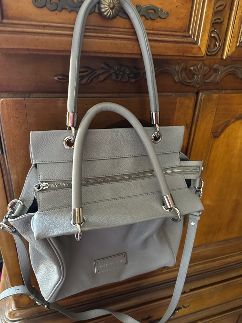 Marc By Marc Jacobs Light Gray Leather Satchel with Silver Hardware